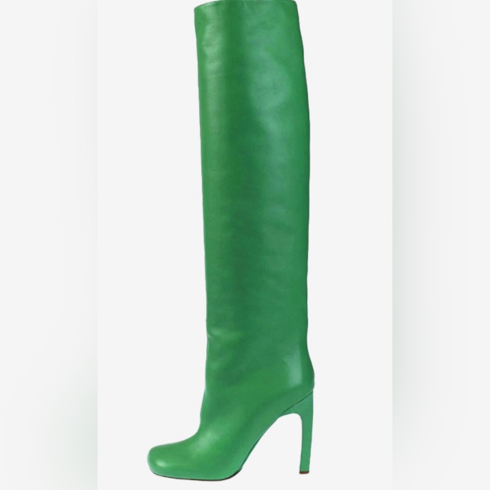 Brand New in the Box Size 10 Green faux leather  knee boots